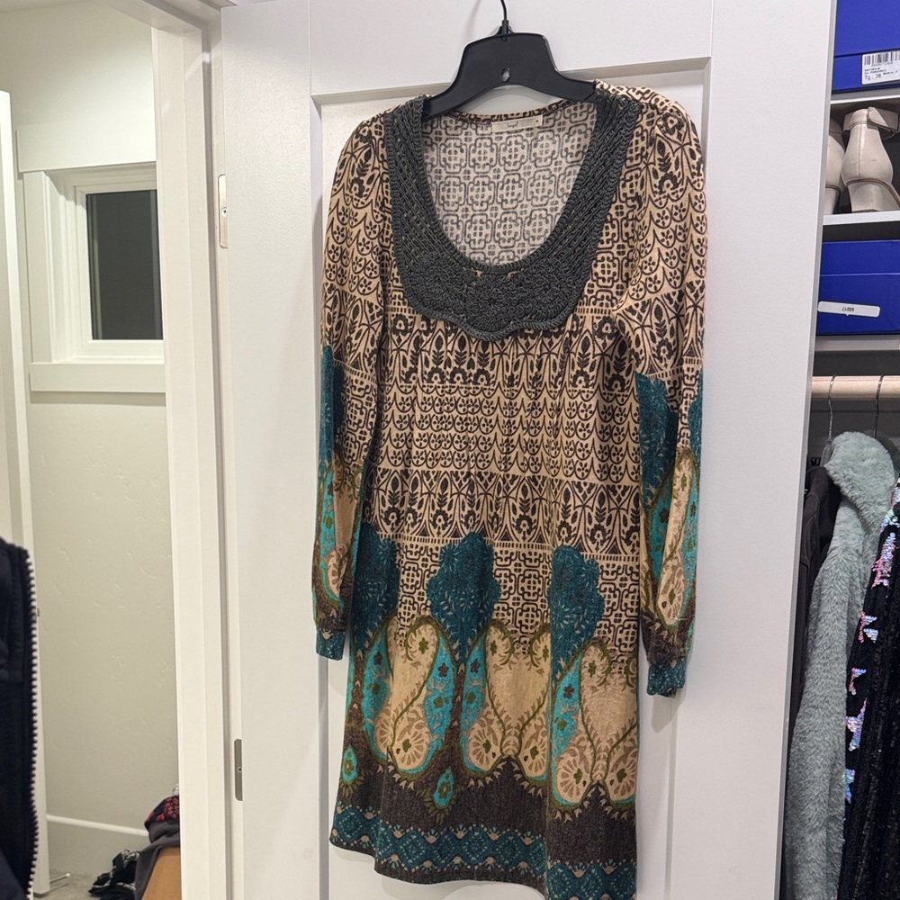 Hazel Brown and Teal Long Sleeve Dress